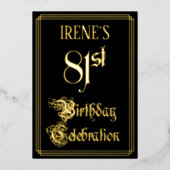 81e verjaardag Partij — Fancy Manuscript & de Naam Folie Uitnodiging (Voorkant)