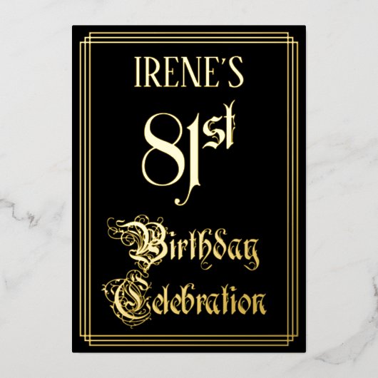 81e verjaardag Partij — Fancy Manuscript & de Naam Folie Uitnodiging (Voorkant)