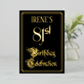 81e verjaardag Partij — Fancy Manuscript & de Naam Folie Uitnodiging (Staand Voorkant)