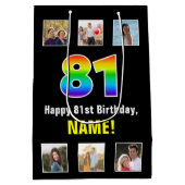 81e verjaardag: Regenboog "81", aangepaste foto's  Medium Cadeauzakje (Achterkant)