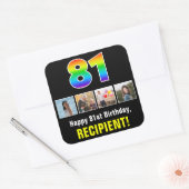 81e verjaardag: Regenboog "81"; Aangepaste foto's  Vierkante Sticker (Envelop)