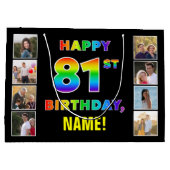 81e verjaardag: Regenboogtekst, aangepaste foto's  Groot Cadeauzakje (Achterkant)