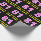 81e verjaardag: Roze strepen en harten "81" + Naam Cadeaupapier (Hoek)