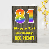 81e verjaardag: rustieke faux hout look, regenboog kaart (Gele Bloem)