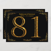 81e verjaardag, styl, zwarte goudglitter kaart (Voorkant / Achterkant)