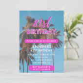 81e verjaardag uitnodiging Zomer Roze Palm boom (Staand voorkant)