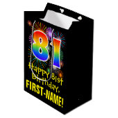 81e verjaardag: Vuurwerk Fun Pattern + Regenboog 8 Medium Cadeauzakje (Voorkant Gekanteld)