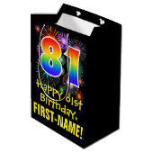 81e verjaardag: Vuurwerk Fun Pattern + Regenboog 8 Medium Cadeauzakje (Achterkant Gekanteld)