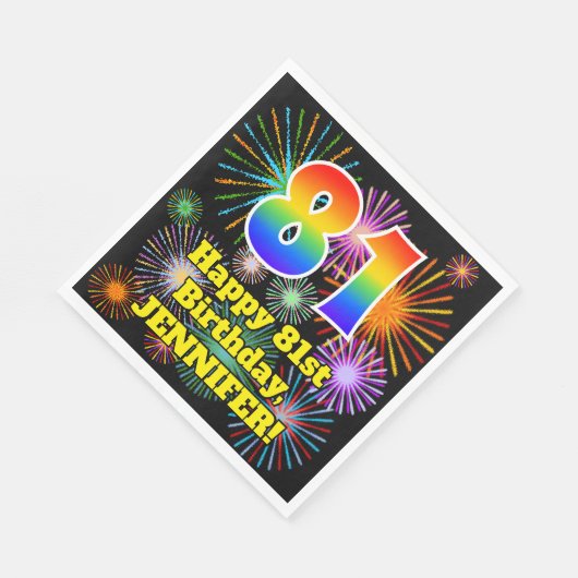 81e verjaardag: Vuurwerk Fun Pattern + Regenboog 8 Servet (Hoek)