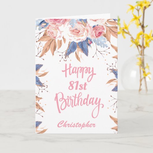 81e verjaardag Waterverf botanische roze Floral Kaart (Gele Bloem)