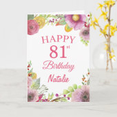 81e verjaardag Waterverf Floral Flowers Roze kaart (Gele Bloem)