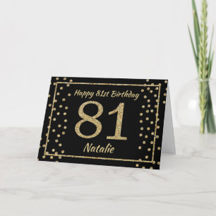 81st Birthday Black and Gold Glitter Confetti Card Kaart