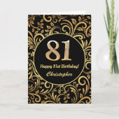 81ste Birthday Black en Gold Floral Pattern Kaart (Voorkant)