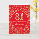 81ste Birthday Red en Gold Floral Pattern Kaart (Gele Bloem)