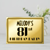 81ste verjaardag: Art Deco Kijk "81" en naam Folie Uitnodiging (Staand Voorkant)