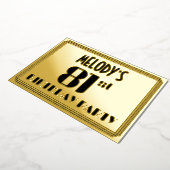 81ste verjaardag: Art Deco Kijk "81" en naam Folie Uitnodiging (Gedraaid)