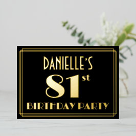 81ste verjaardag: Art Deco Kijk "81", met naam Folie Uitnodiging