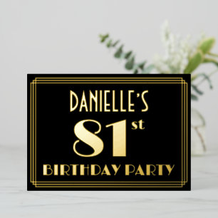 81ste verjaardag: Art Deco Kijk "81", met naam Folie Uitnodiging