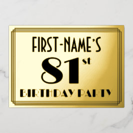 81ste verjaardag — Art Deco look "81" + Naam Folie Uitnodiging