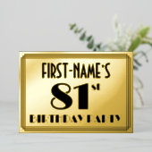 81ste verjaardag — Art Deco look "81" + Naam Folie Uitnodiging (Staand Voorkant)