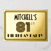 81ste verjaardag — Art Deco Style "81" & naam Folie Uitnodiging (Voorkant)