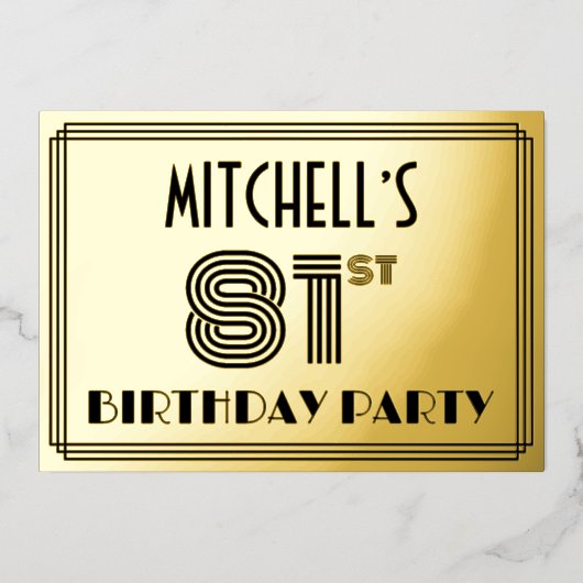 81ste verjaardag — Art Deco Style "81" & naam Folie Uitnodiging (Voorkant)