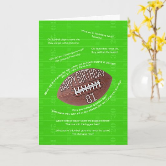 81ste verjaardag, echt slechte football grappen kaart (Gele Bloem)