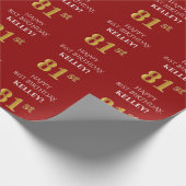 81ste verjaardag: Elegant, rood, Faux Gold look Cadeaupapier (Hoek)