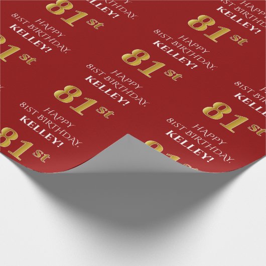 81ste verjaardag: Elegant, rood, Faux Gold look Cadeaupapier (Hoek)