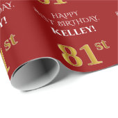 81ste verjaardag: Elegant, rood, Faux Gold look Cadeaupapier (Rol Hoek)