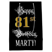 81ste verjaardag ~ Fancy script; Faux Gold look; n Medium Cadeauzakje (Achterkant)