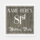 81ste verjaardag — Fancy script, Faux-houten look Servet (Voorkant)