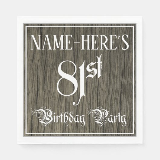 81ste verjaardag — Fancy script, Faux-houten look Servet (Voorkant)