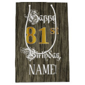 81ste verjaardag: Faux Gold look & Faux Wood Patte Medium Cadeauzakje (Voorkant)