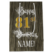 81ste verjaardag: Faux Gold look & Faux Wood Patte Medium Cadeauzakje (Achterkant)