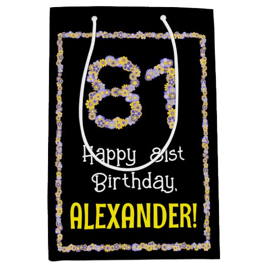 81ste verjaardag: Floral Flowers Number, Custom Na Medium Cadeauzakje (Voorkant)