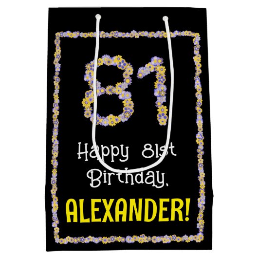 81ste verjaardag: Floral Flowers Number, Custom Na Medium Cadeauzakje (Achterkant)