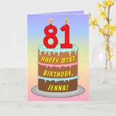 81ste verjaardag — Fun Cake & Candles, w/ Aangepas Kaart (Gele Bloem)