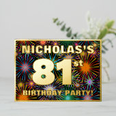 81ste verjaardag — Fun, kleurrijke Fireworks-look Folie Uitnodiging (Staand Voorkant)