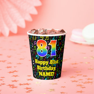 81ste verjaardag: Fun Muzieknoten Pattern, Rainbow Papieren Bekers