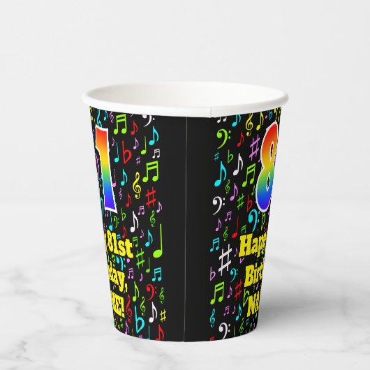 81ste verjaardag: Fun Muzieknoten Pattern, Rainbow Papieren Bekers (Rechts)