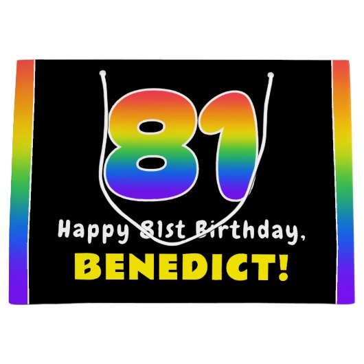 81ste verjaardag: kleurrijke regenboog # 81, Naam Groot Cadeauzakje (Voorkant)