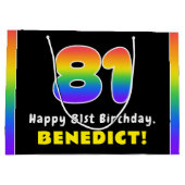 81ste verjaardag: kleurrijke regenboog # 81, Naam Groot Cadeauzakje (Achterkant)