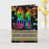 81ste verjaardag met regenboogbellen en vuurwerk kaart (Gele Bloem)
