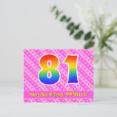 81ste verjaardag: roze strepen & harten, regenboog briefkaart (Staand voorkant)