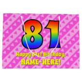 81ste verjaardag: roze strepen & harten, regenboog groot cadeauzakje (Achterkant)