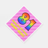 81ste verjaardag: roze strepen & harten, regenboog servet (Hoek)