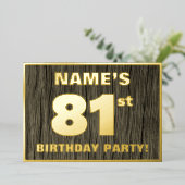 81ste verjaardag: Vet, Faux Hood Grain Pattern Folie Uitnodiging (Staand Voorkant)