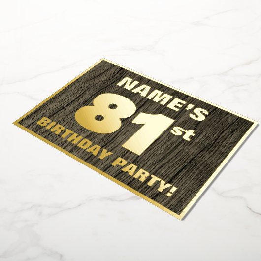 81ste verjaardag: Vet, Faux Hood Grain Pattern Folie Uitnodiging (Gedraaid)