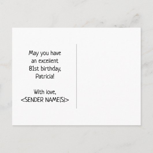 81ste verjaardag: Vet, Vun, Eenvoudig, Regenboog 8 Briefkaart (Achterkant)